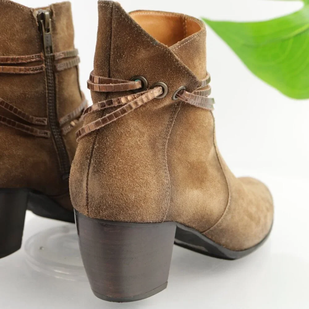 Sundance Womens Liliana Boots Size 38 7 Brown‎ Suede Block Heel Booties France